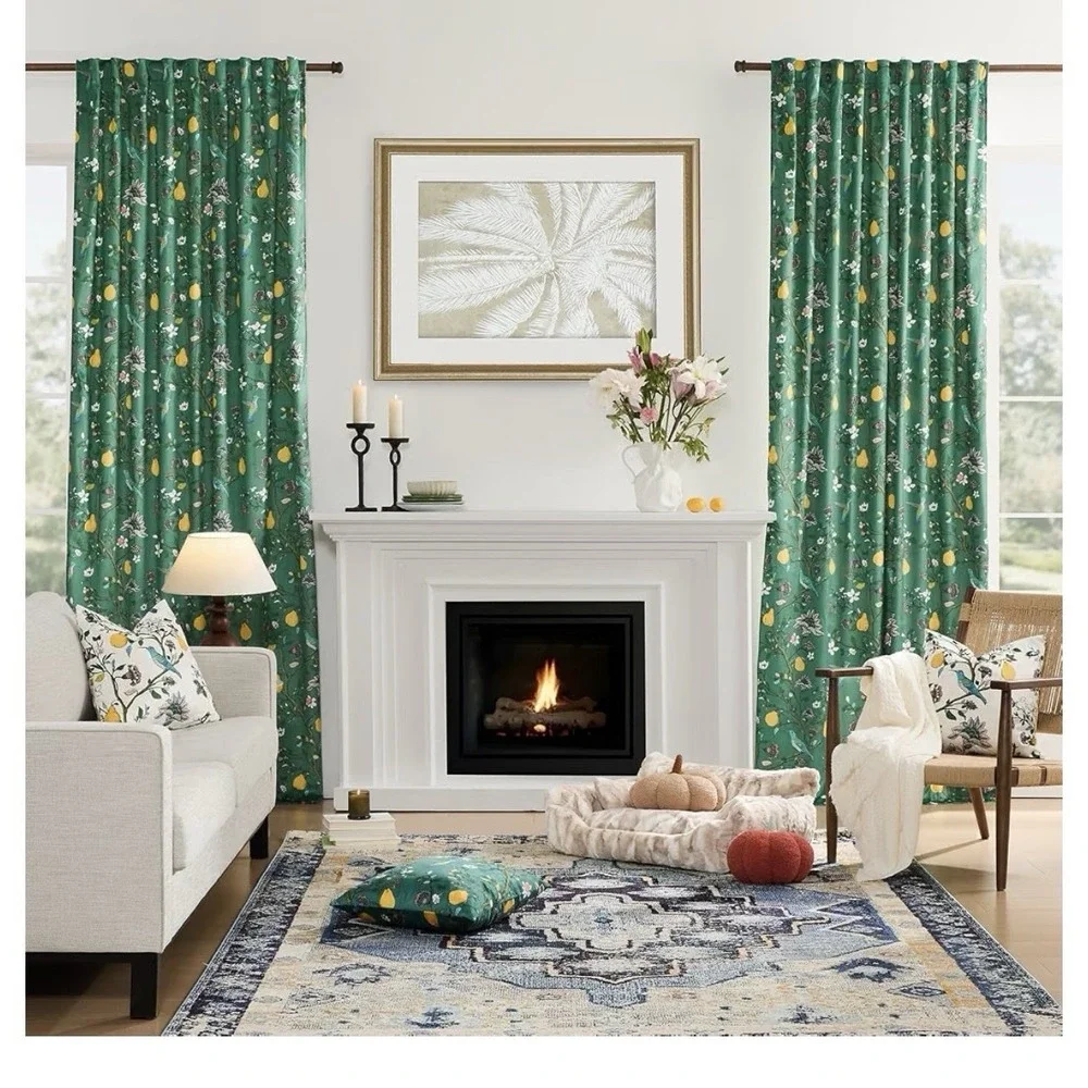 MUSSEL Luxury Velvet Floral Curtains 52w